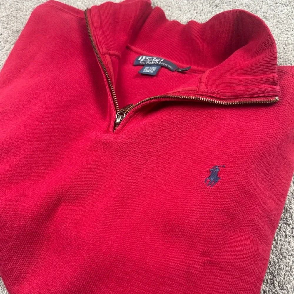 Polo Ralph Lauren Men's XXL Quart Zip Red Pullover Sweater 100% Cotton
